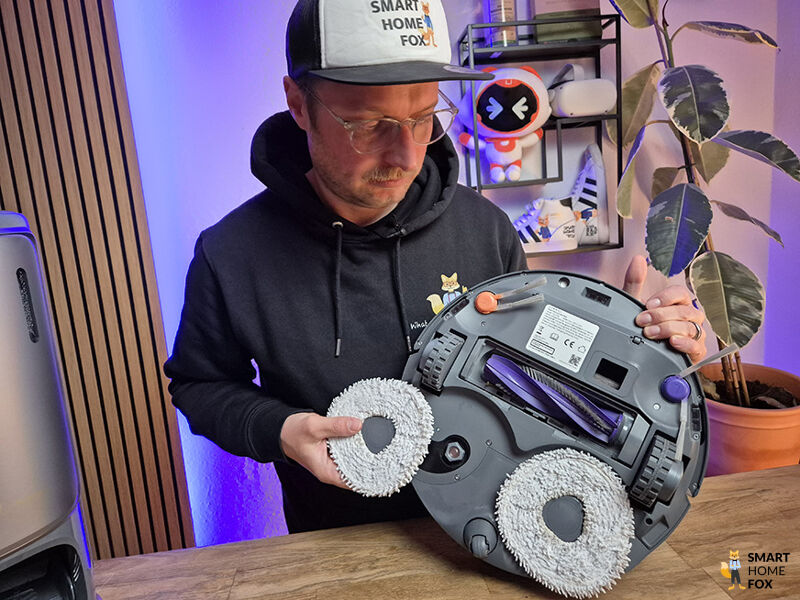 Die Wischtechnologie des Narwal Freo Z10 Ultra ist zu sehen.